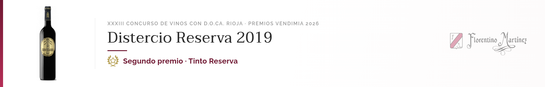 Segundo premio de Tinto Reserva, Premios Vendimia 2026